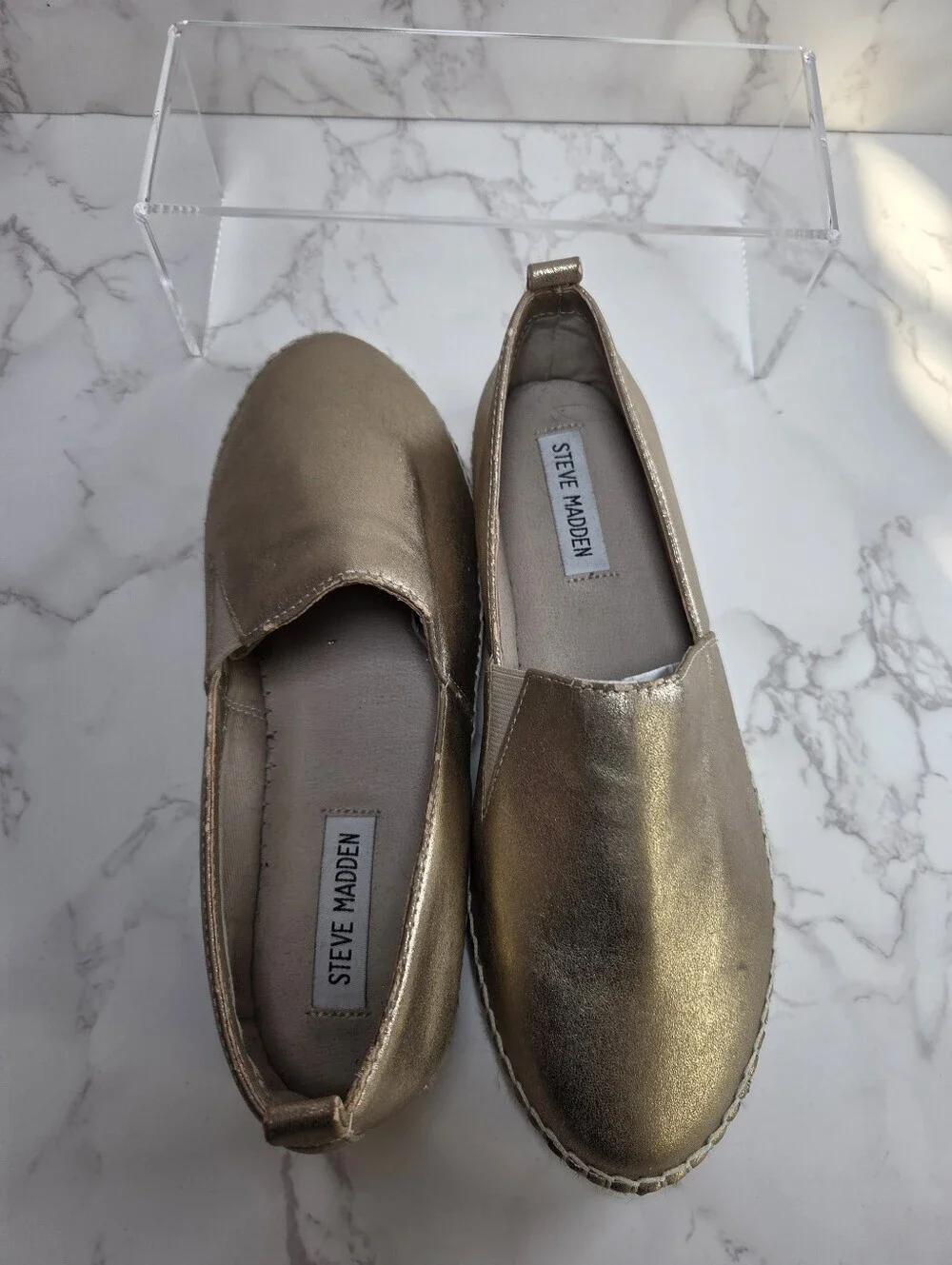 Steve Madden Metallic Gold Espadrille Slip-On Flats(B35)